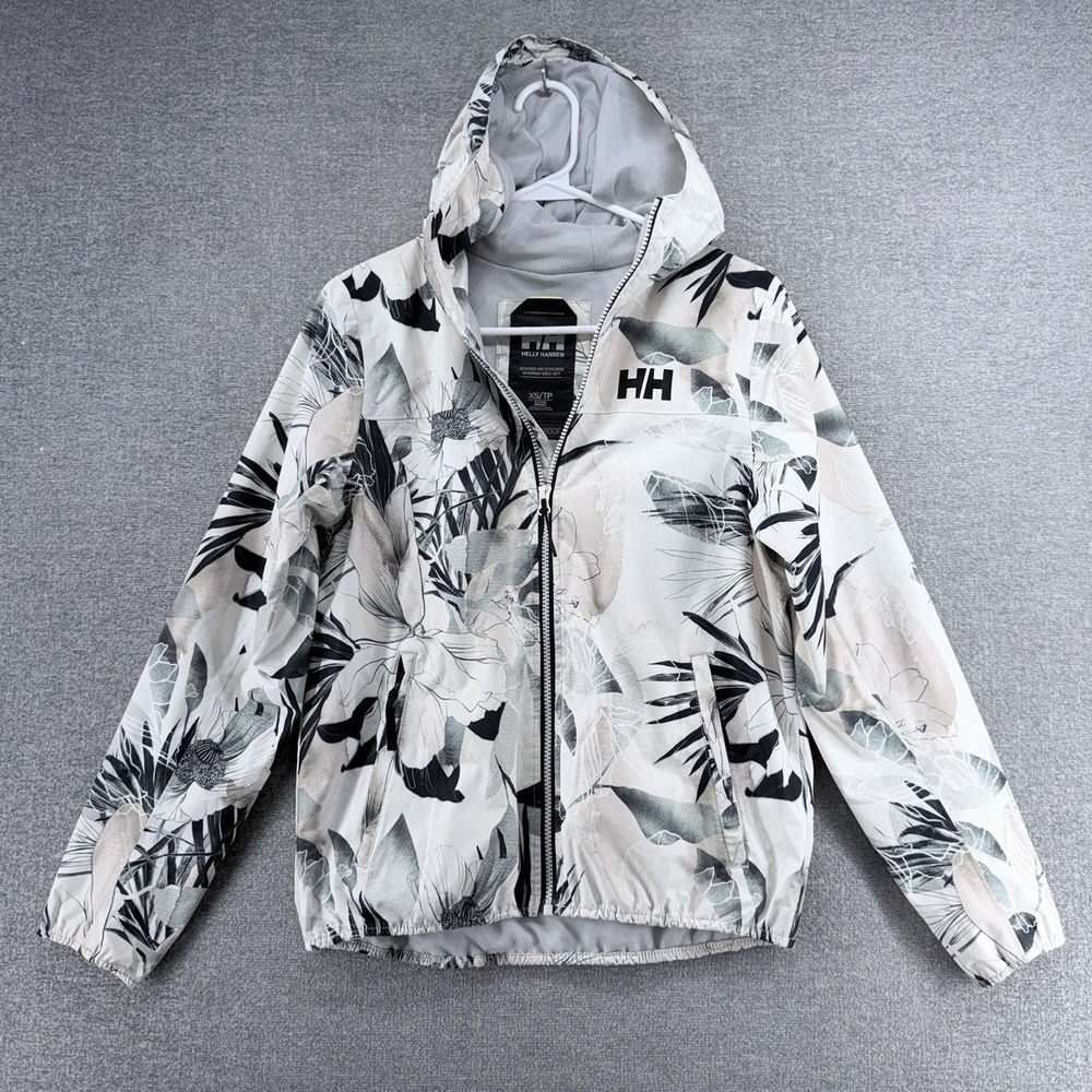 Helly Hansen Waterproof Hooded Jacket Women Size XS Beige Floral Outdoor Vented